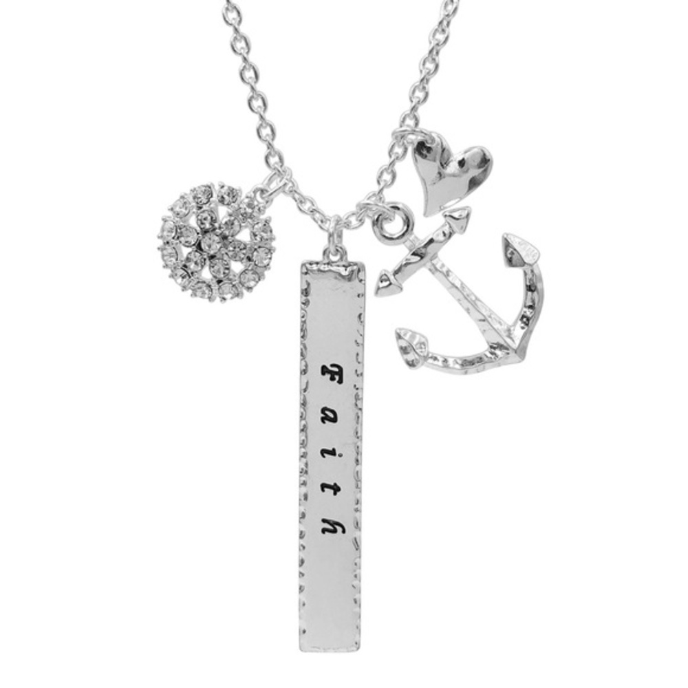 FAITH Anchor Heart Charm Silver Long Necklace